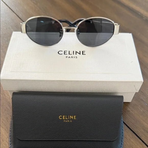 Celine Triomphe CL40235U 30N Silver Frame Sunglasses with Dark Lenses - Picture 1 of 7